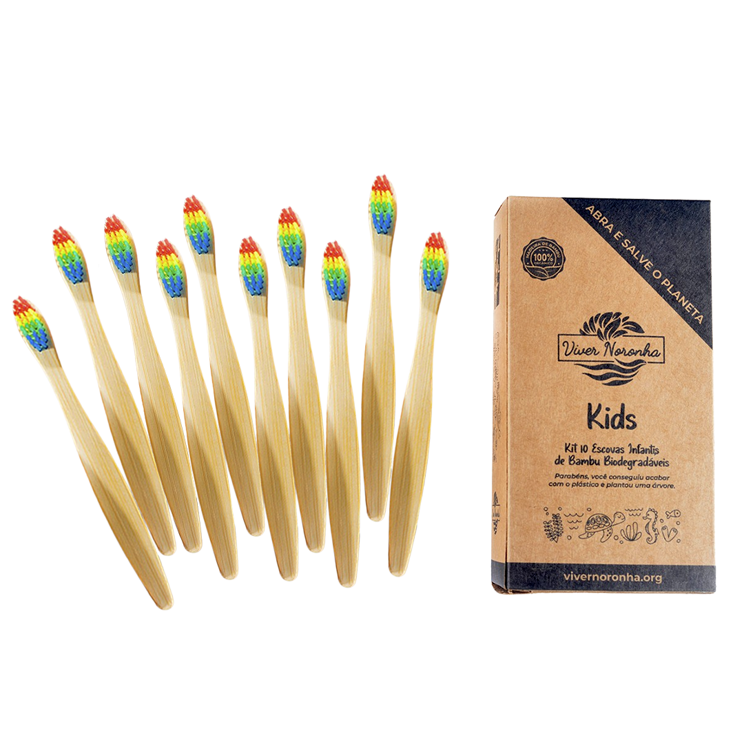 10 Escovas de Bambu - Infantil - Frete Grátis
