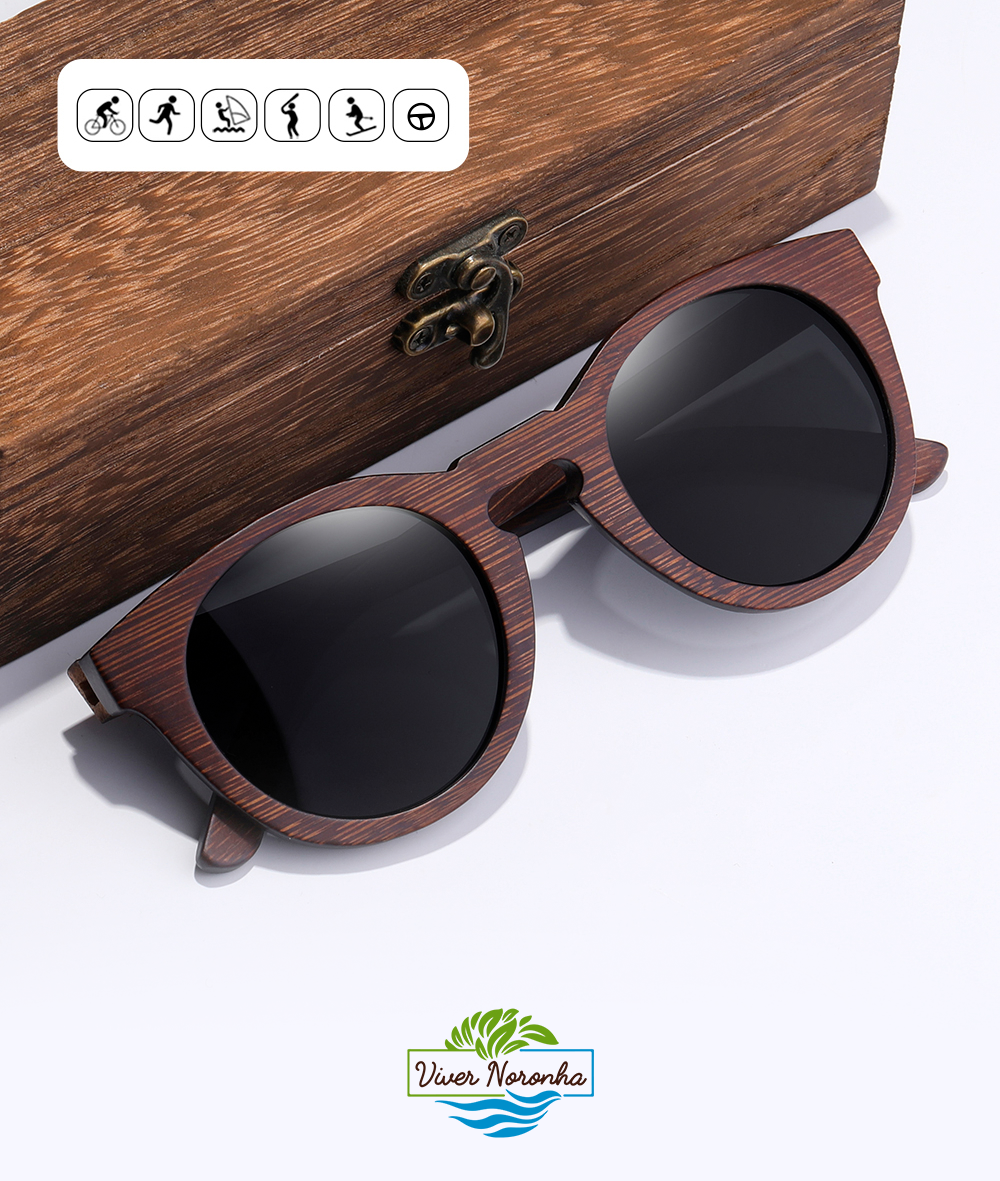 Óculos Redondo Black Bambu Viver Noronha - Frete Grátis