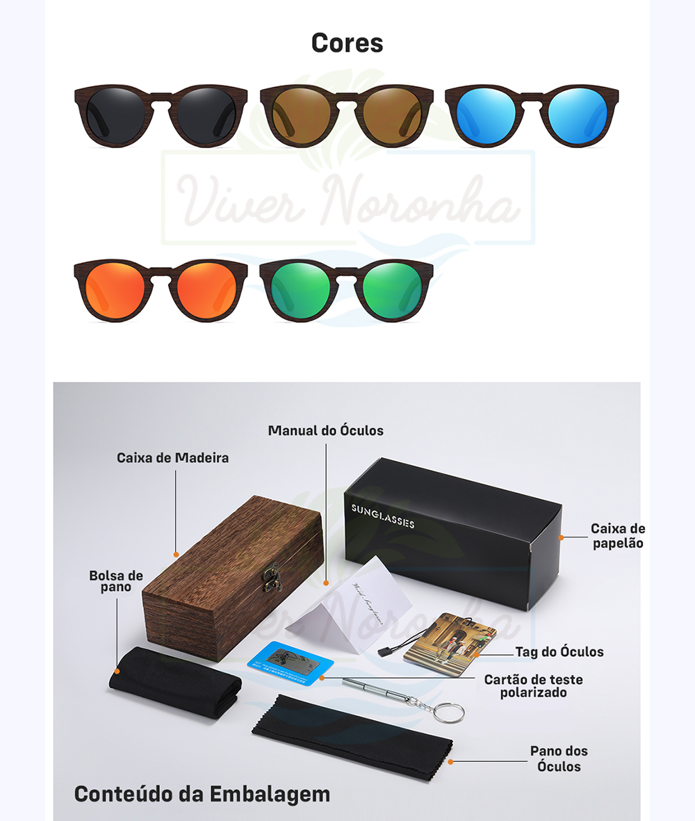 Óculos Redondo Black Bambu Viver Noronha - Frete Grátis