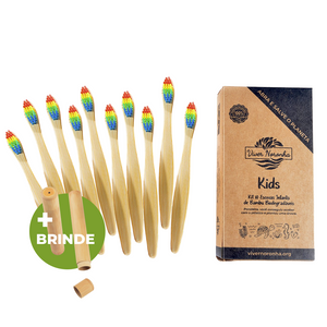 10 Escovas de bambu + 01 Case - Combo Infantil - Frete Grátis