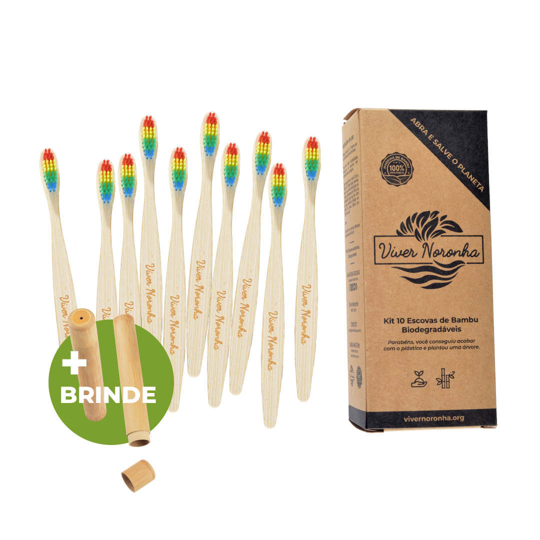 10 Escovas de bambu + 01 Case - Combo Adulto - Frete Grátis