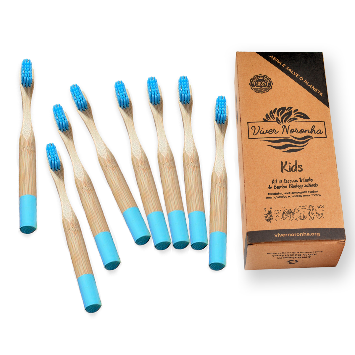 10 Escovas de Bambu Cilíndricas - Infantil - Frete Grátis