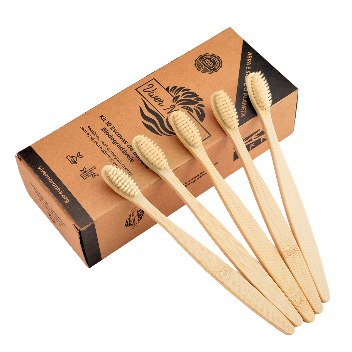 5 Escovas de Bambu - Adulto - Frete Grátis