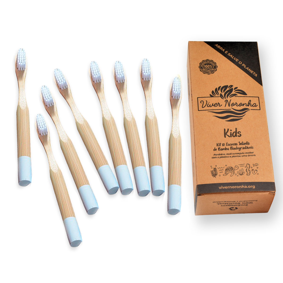 10 Escovas de Bambu Cilíndricas - Infantil - Frete Grátis