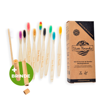 10 Escovas de bambu + 01 Case - Combo Adulto - Frete Grátis