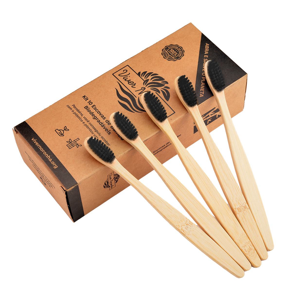 5 Escovas de Bambu - Adulto - Frete Grátis