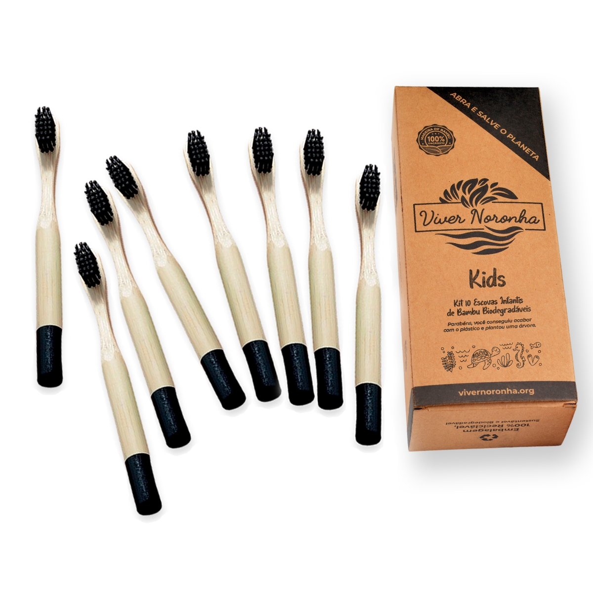 10 Escovas de Bambu Cilíndricas - Infantil - Frete Grátis