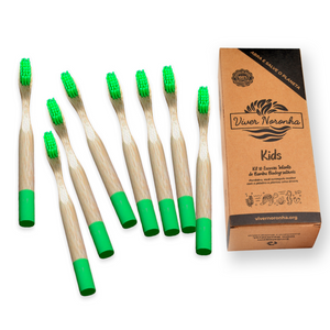 10 Escovas de Bambu Cilíndricas - Infantil - Frete Grátis
